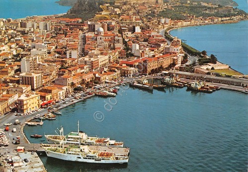 Cartolina Milazzo panorama città dall'alto case strada anni '70