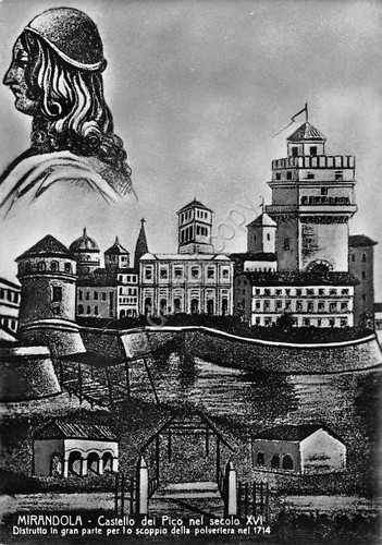 Cartolina Mirandola Castello del Pico illustrata