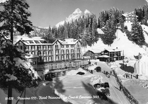 Cartolina Misurina Hotel Misurina animata auto 1952