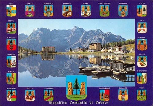 Cartolina Misurina stemma della Magnifica Comunità 1987
