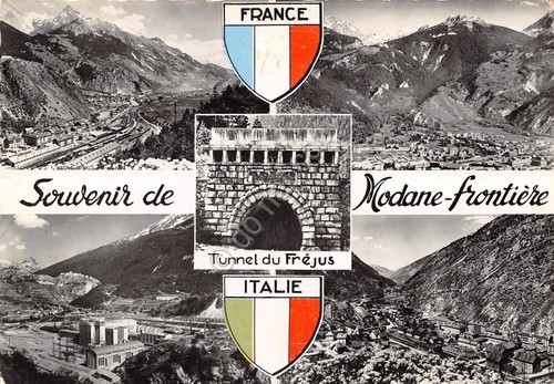 Cartolina Modane frontiera Italia Francia 4 vedute tunnel Frejus 1960