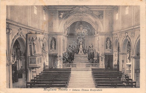 Cartolina Mogliano Veneto Chiesa Arcipretale interno 1932