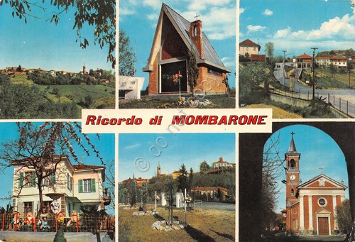 Cartolina Mombarone vedute paese anni '70 Poesia Gallo al retro