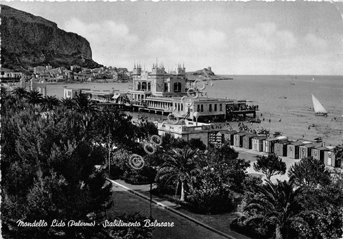 Cartolina Mondello Lido Stabilimento Balneare 1958
