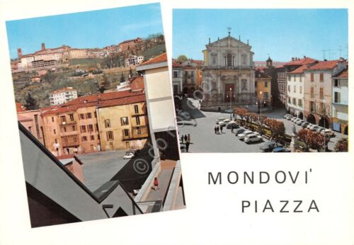 Cartolina Mondovì vedute piazza auto