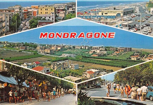 Cartolina Mondragone vedute varie grafica anni '90