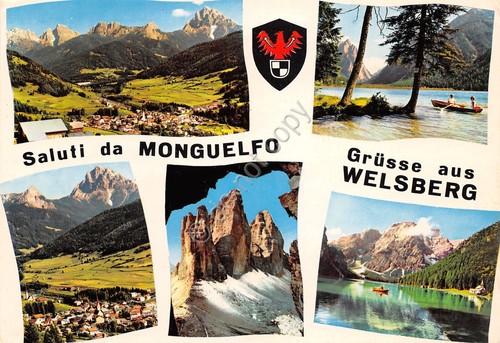 Cartolina Monguelfo vedute varie con stemma (Bolzano)