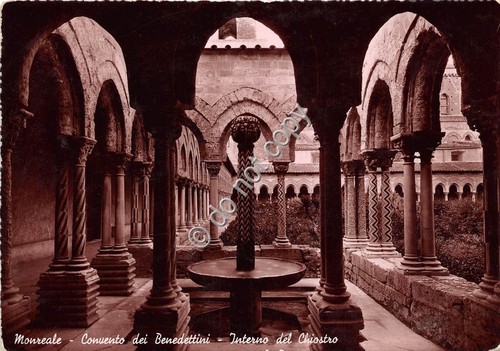 Cartolina Monreale Convento Benedettini Interno del Chiostro