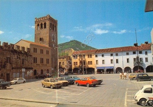 Cartolina Monselice Piazza Mazzini Torre Orologio auto animata anni '80