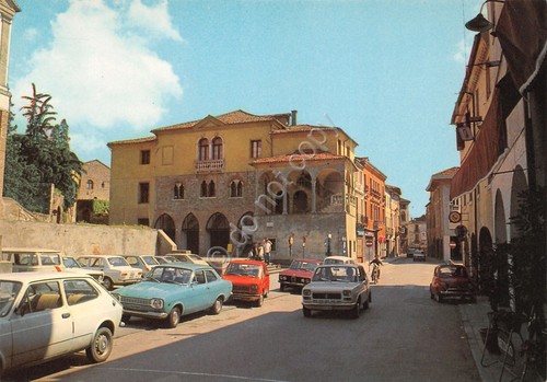 Cartolina Monselice Via centrale Palazzo Monti di Pietà auto anni …