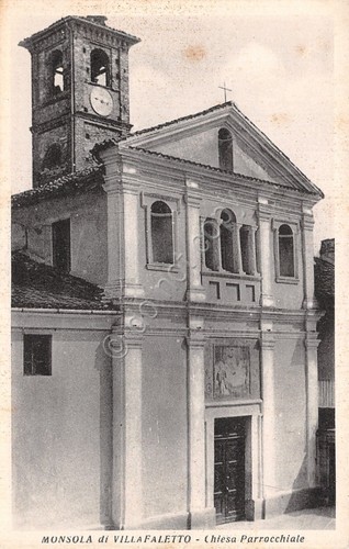 Cartolina Monsola di Villafaletto Chiesa Parrocchiale segni ingiallimento