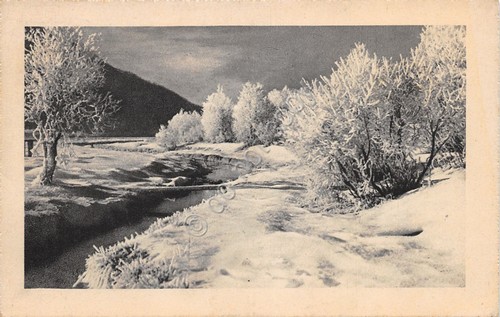 Cartolina Montagna con neve ruscello 1936