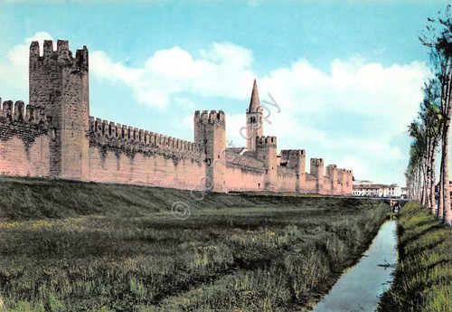 Cartolina Montagnana Mura Sud con Campanile di San Francesco (Padova)