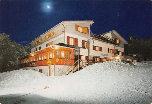 Cartolina Monte Amiata Pensione La Croce Notturno in inverno neve …