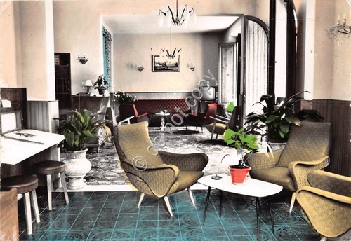 Cartolina Montecatini Terme Albergo Nuova Italia interno arredamento anni '50