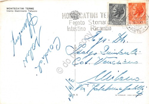 Cartolina Montecatini Terme Tettuccio Timbro a targhetta Montecatini Terme 1961
