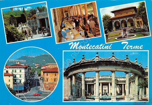 Cartolina Montecatini Terme vedute varie Brionvega 1986 (Lucca)