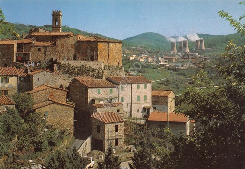 Cartolina Montecerboli Monte di Cerbero case ciminiere