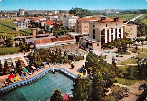Cartolina Montegrotto Terme Panorama dall'alto piscina 1969