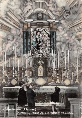 Cartolina Montenero pregando la Vergine interno animata 1958