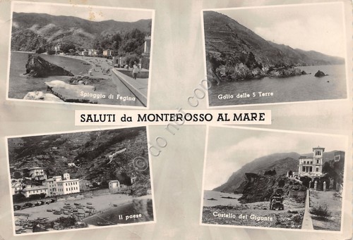 Cartolina Monterosso al Mare vedute varie spiaggia e paese 1954