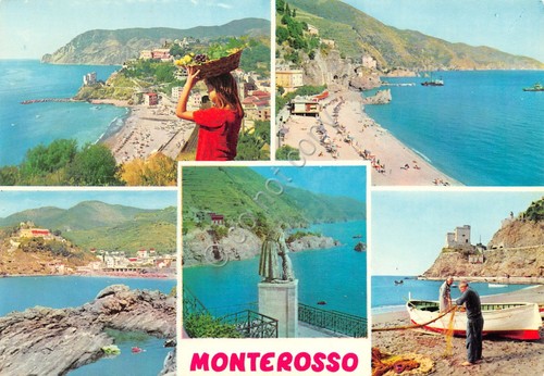 Cartolina Monterosso vedute varie spiaggia pescatori (La Spezia)