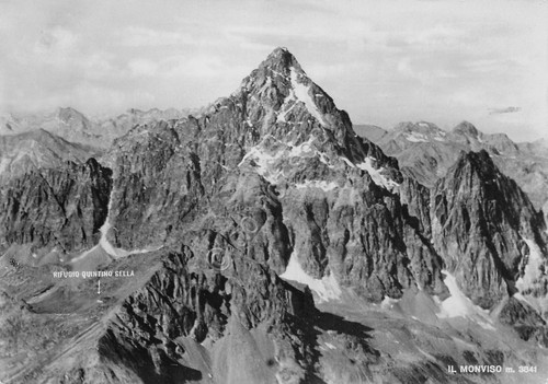 Cartolina Monviso con rifugio Quintino Sella 1953