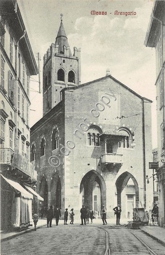 Cartolina Monza Arengario animata 1900 circa