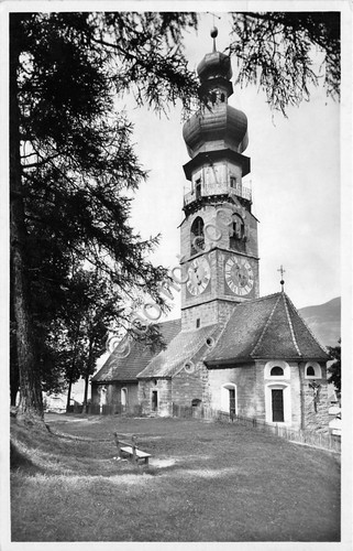 Cartolina Motivo di Brunico Pusteria panorama Chiesa 1945
