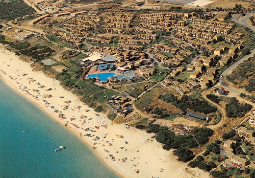 Cartolina Muravera Costa Rei panorama aereo con case e spiaggia