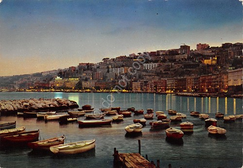 Cartolina Napoli Posillipo notturno barche lungomare Campari Perugina anni '60