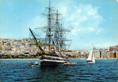 Cartolina Napoli veliero in rada