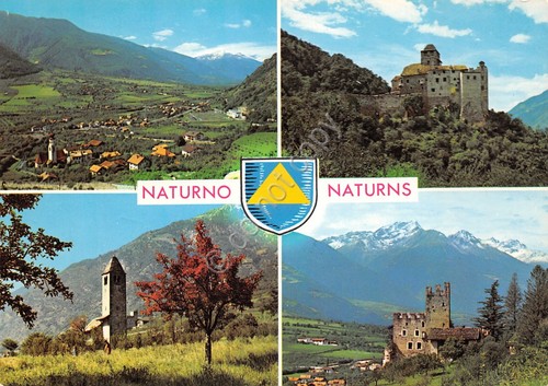 Cartolina Naturno vedute varie con stemma 1974 (Bolzano)