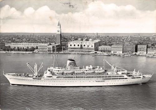 Cartolina Nave Ausonia Adriatica Navigazione Timbro SNIA Viscosa segnata 1958