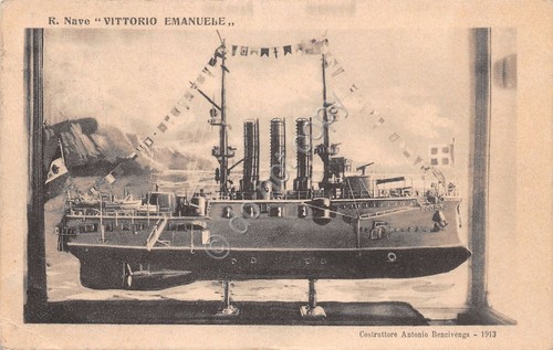 Cartolina Nave modellino R, Nave Vittori Emanuele Costruttore Bencivenga 1917
