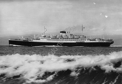 Cartolina Nave Motonave Vulcania danneggiata in alto