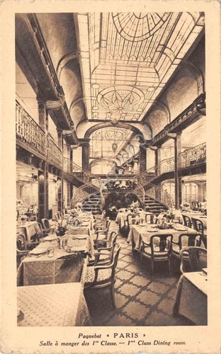 Cartolina Nave Paquebot Paris Salle a manger 1 Classe 1924