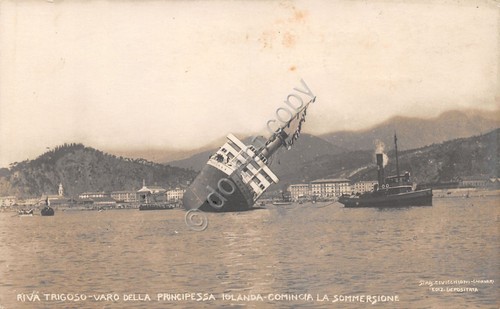 Cartolina Nave Principessa Jolanda la sommersione Riva Trigoso