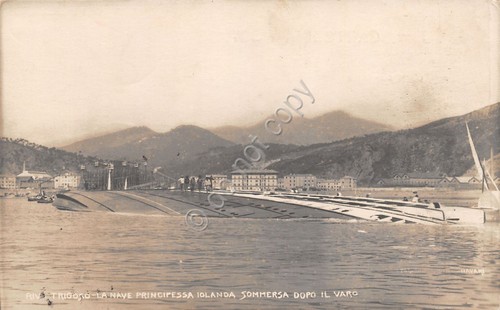 Cartolina Nave Principessa Jolanda sommersa dopo il varo Riva Trigoso