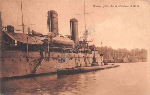 Cartolina Nave Sommergibile che si rifornisce di nafta Timbro Reggimento …