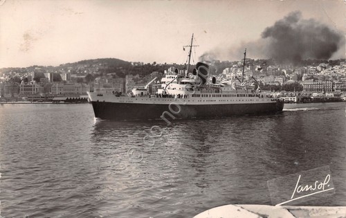 Cartolina Nave Ville d'Oran quitte le port de Alger 1957