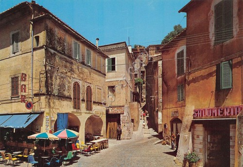 Cartolina Nemi via del paese Bar Salumeria cantinone anni '70