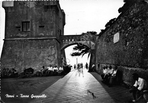 Cartolina Nervi Torre Groppallo Animata 1955 (Genova)