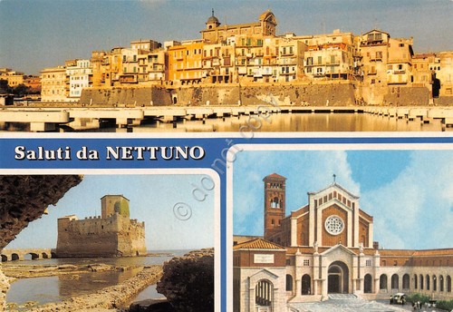 Cartolina Nettuno paese e chiesa vedute varie