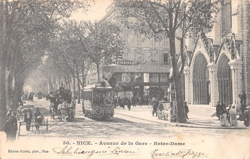 Cartolina Nice Avenue de la Gare Notre Dame animata carrozza …
