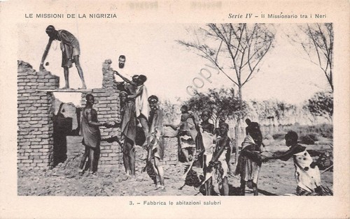 Cartolina Nigrizia fabbrica abitazioni Missioni Africa Centrale 1925
