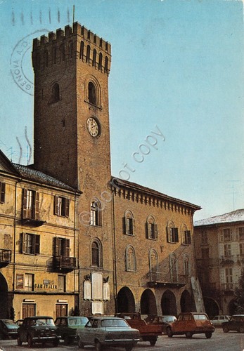 Cartolina Nizza Monferrato Palazzo Comunale e Torre 1985 auto d'epoca …