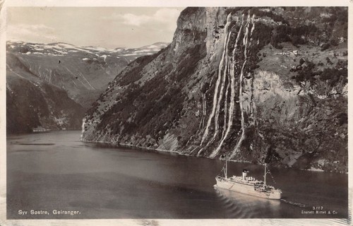 Cartolina Norvegia Syv Sostre Geirangenr Nave 1936