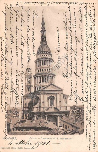 Cartolina Novara Cupola e campanile di S. Gaudenzio 1901