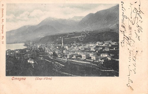 Cartolina Omegna panorama case e terreni 1903